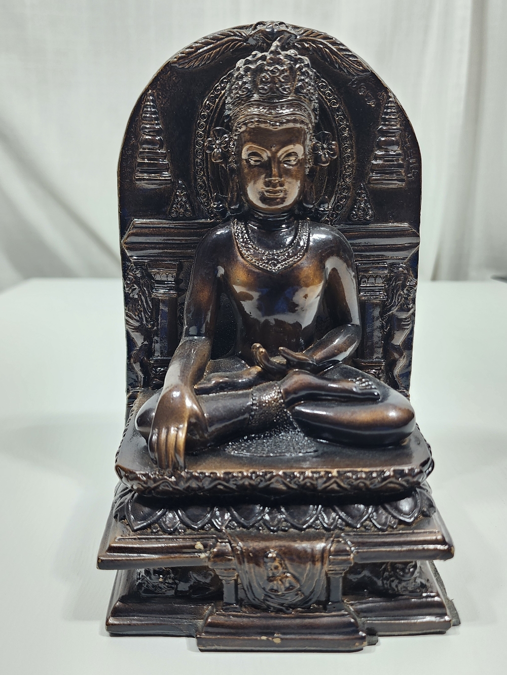 Bronze Tone Seated Buddha Statue Home Art Accent